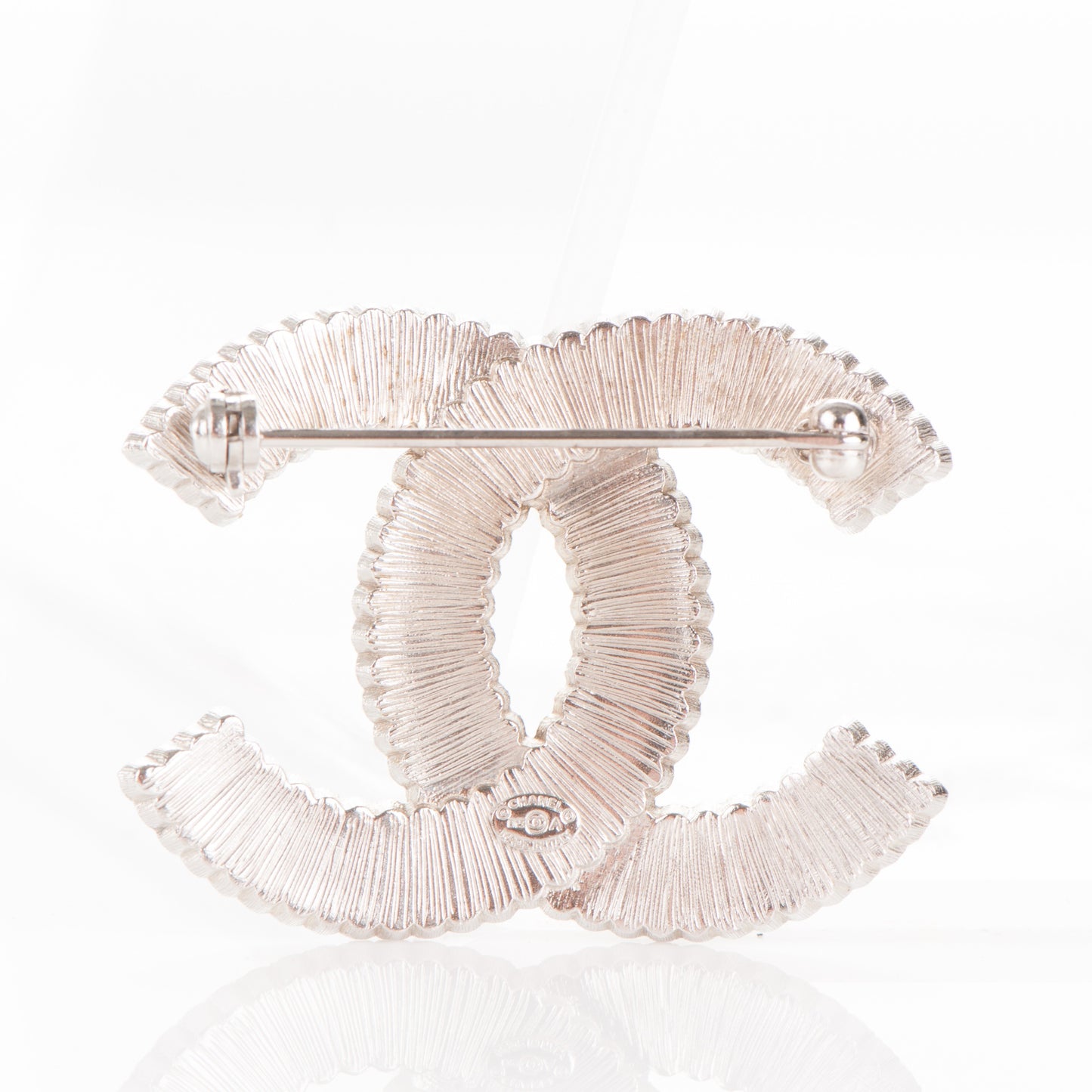 Crystal Glass CC Brooch Silver