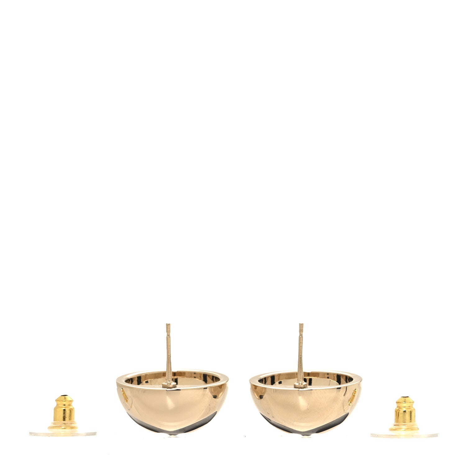 Chanel Metal Enamel CC Round Dome Earrings Gold Black 3 of 5