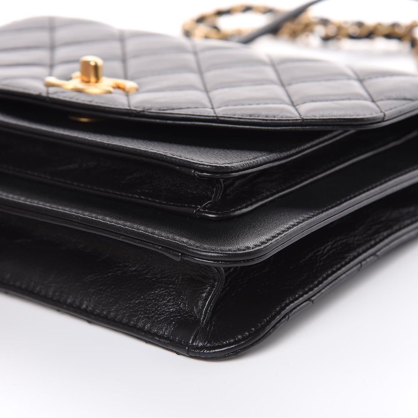 Calfskin Caviar Quilted Chain Handle Flap Black