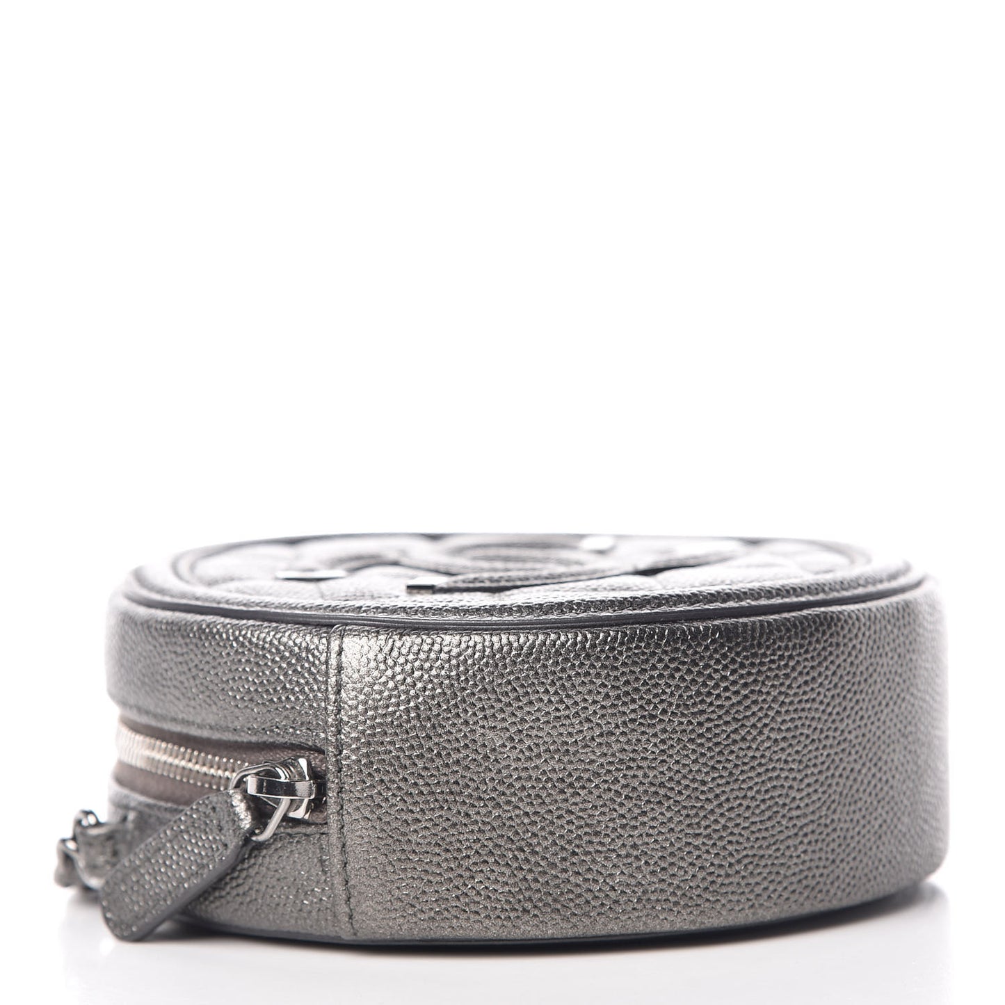 Metallic Caviar Quilted Round Filigree Crossbody Dark Silver
