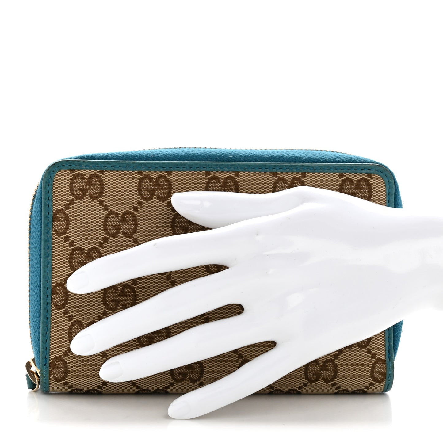 Monogram Dollar Calfskin Zip Around Compact Wallet Beige Ebony Deep Cobalt