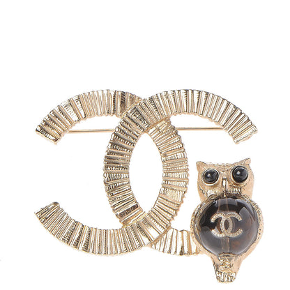 Chanel CC Owl Brooch Gold Black 1 of 5