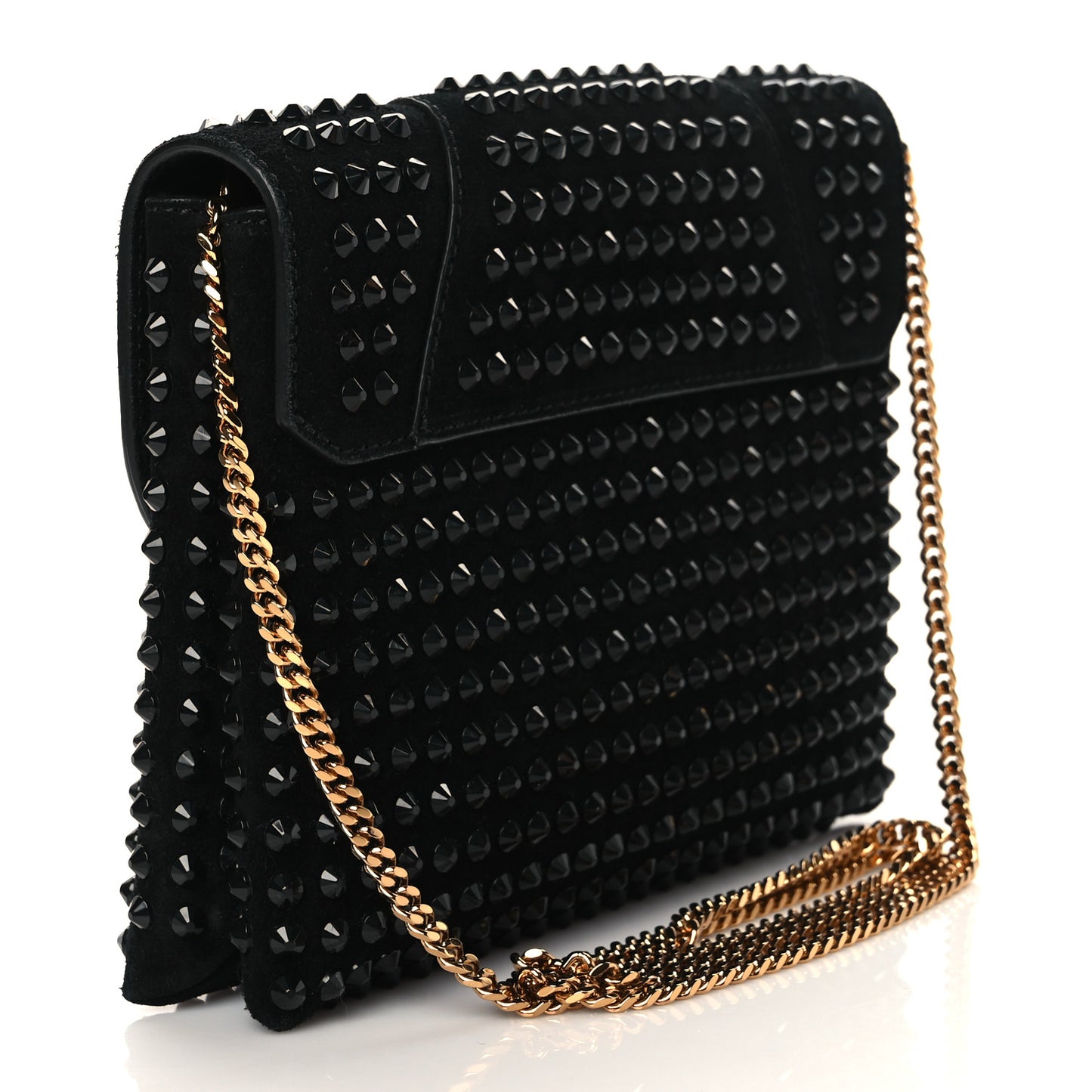 Suede Studded Virtus Chain Clutch Black