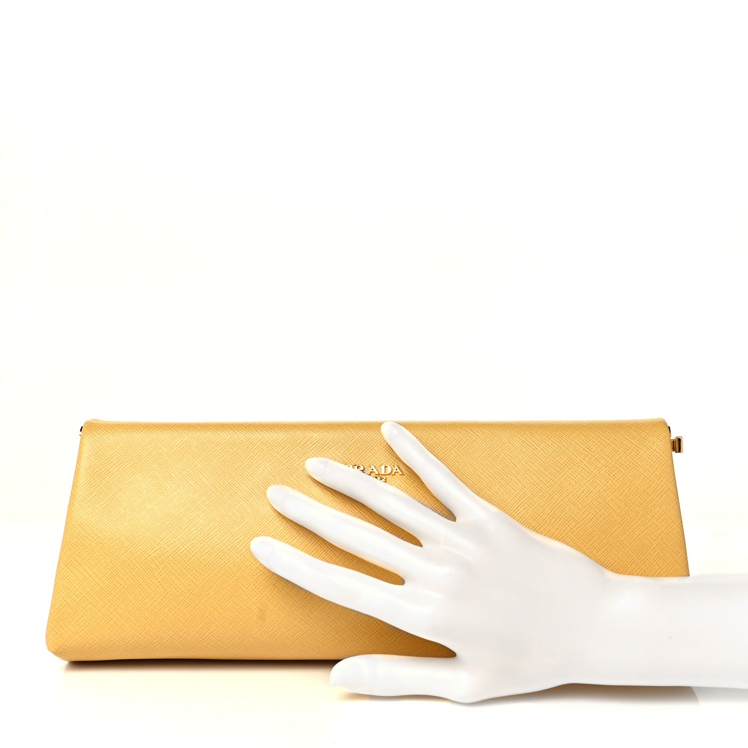 Prada Saffiano Lux East West Frame Clutch Ginestra 2 of 12