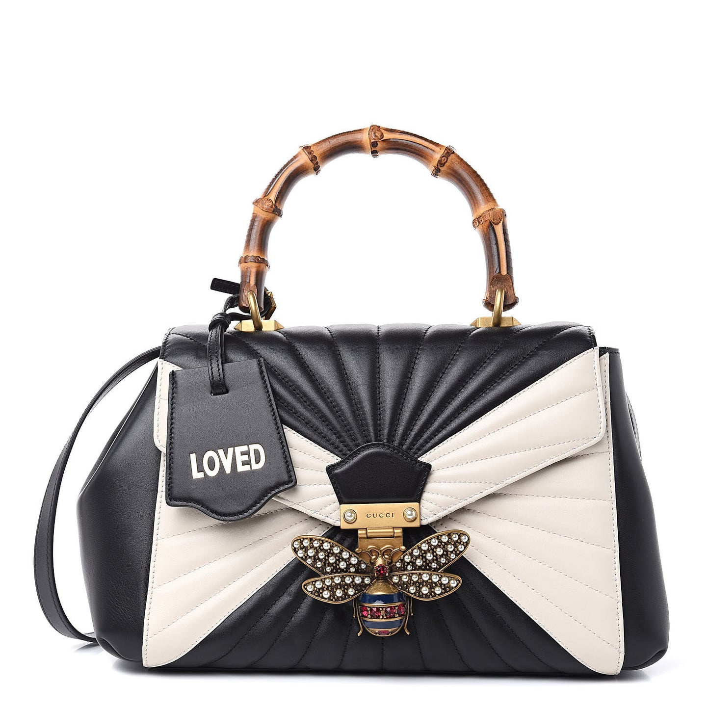 Calfskin Bamboo Trapuntata Queen Margaret Top Handle Bag Mystic White Black