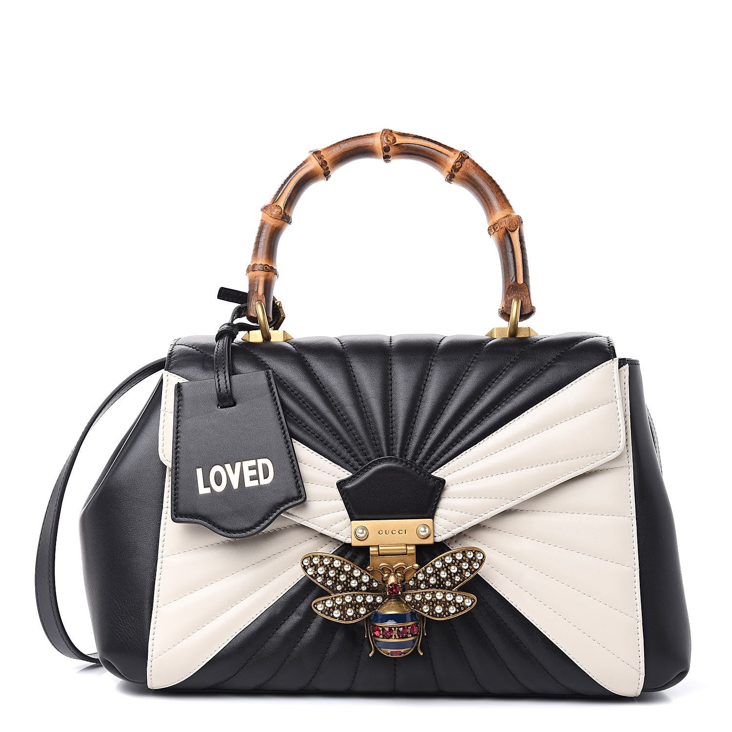 Gucci Calfskin Bamboo Trapuntata Queen Margaret Top Handle Bag Mystic White Black 1 of 11