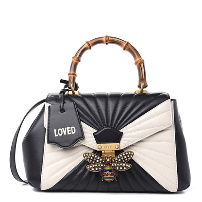 Gucci Calfskin Bamboo Trapuntata Queen Margaret Top Handle Bag Mystic White Black 1 of 11