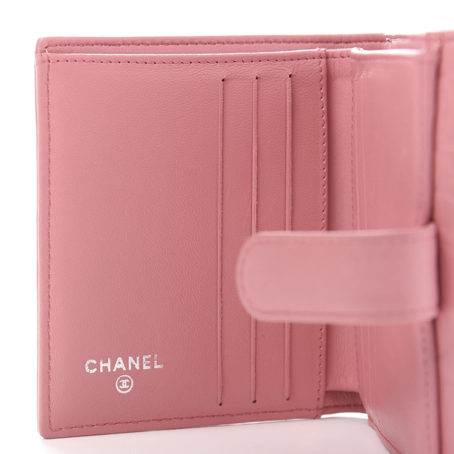 Chanel Lambskin Embossed Camellia French Wallet Pink 9 of 10