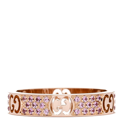 Gucci 18K Rose Gold Pink Sapphire Icon Stardust Thin Band Ring 53 6.5 1 of 5