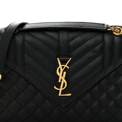 Saint Laurent Grain De Poudre Textured Mixed Matelasse Triquilt Medium Monogram Satchel Black 7 of 9