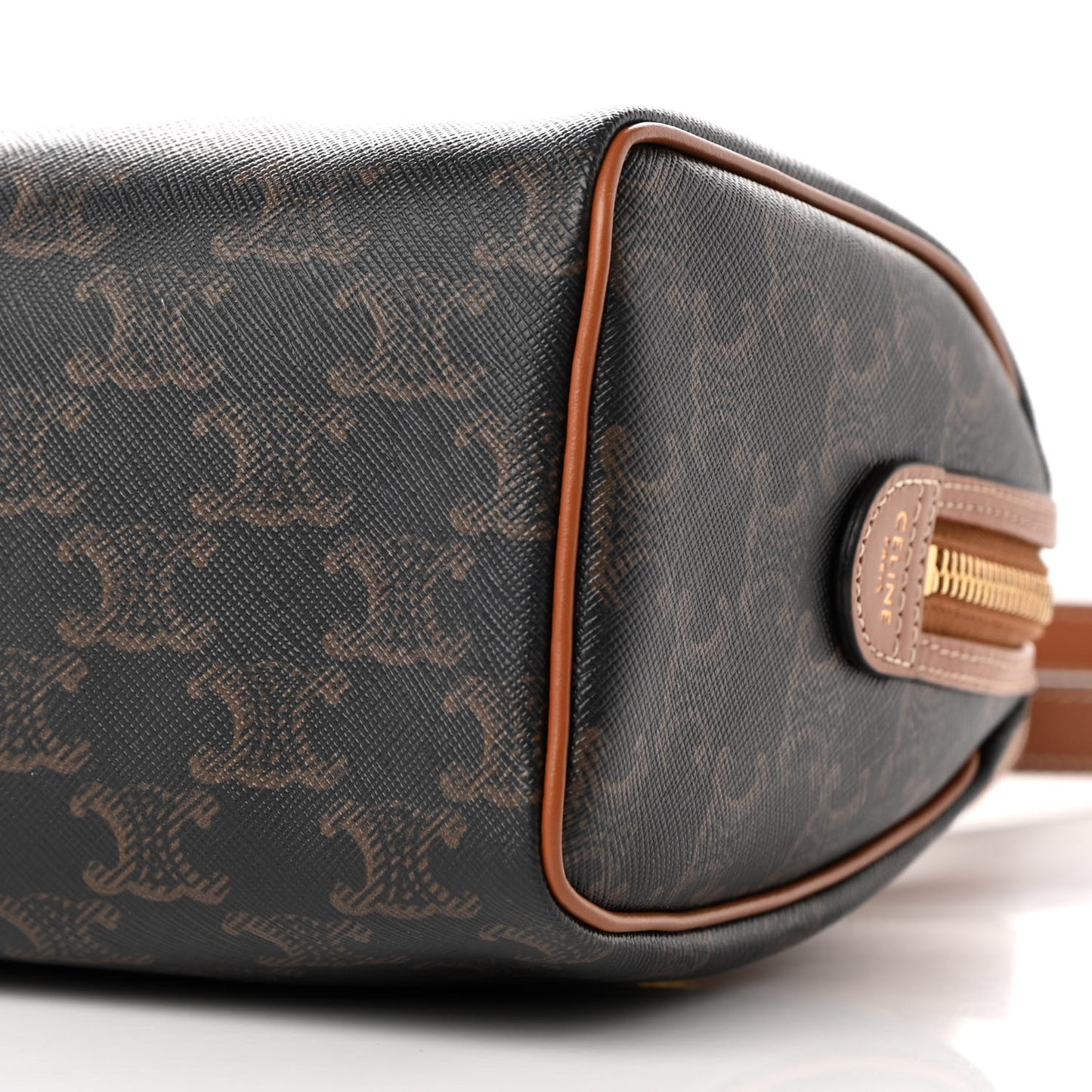 Triomphe Canvas Calfskin Small Boston Bag Tan