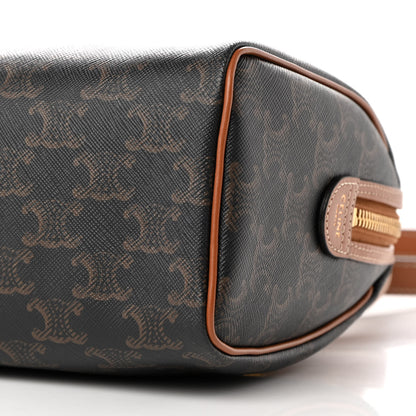 Celine Triomphe Canvas Calfskin Small Boston Bag Tan 10 of 15