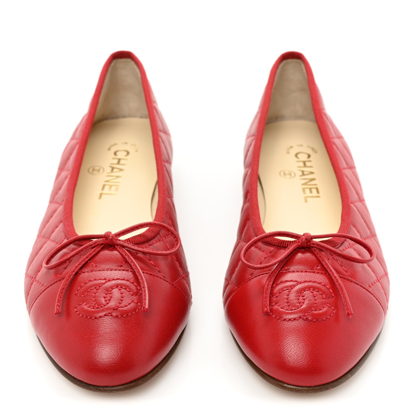 Aged Calfskin Quilted CC Cap Toe Ballerina Flats 37.5 Red