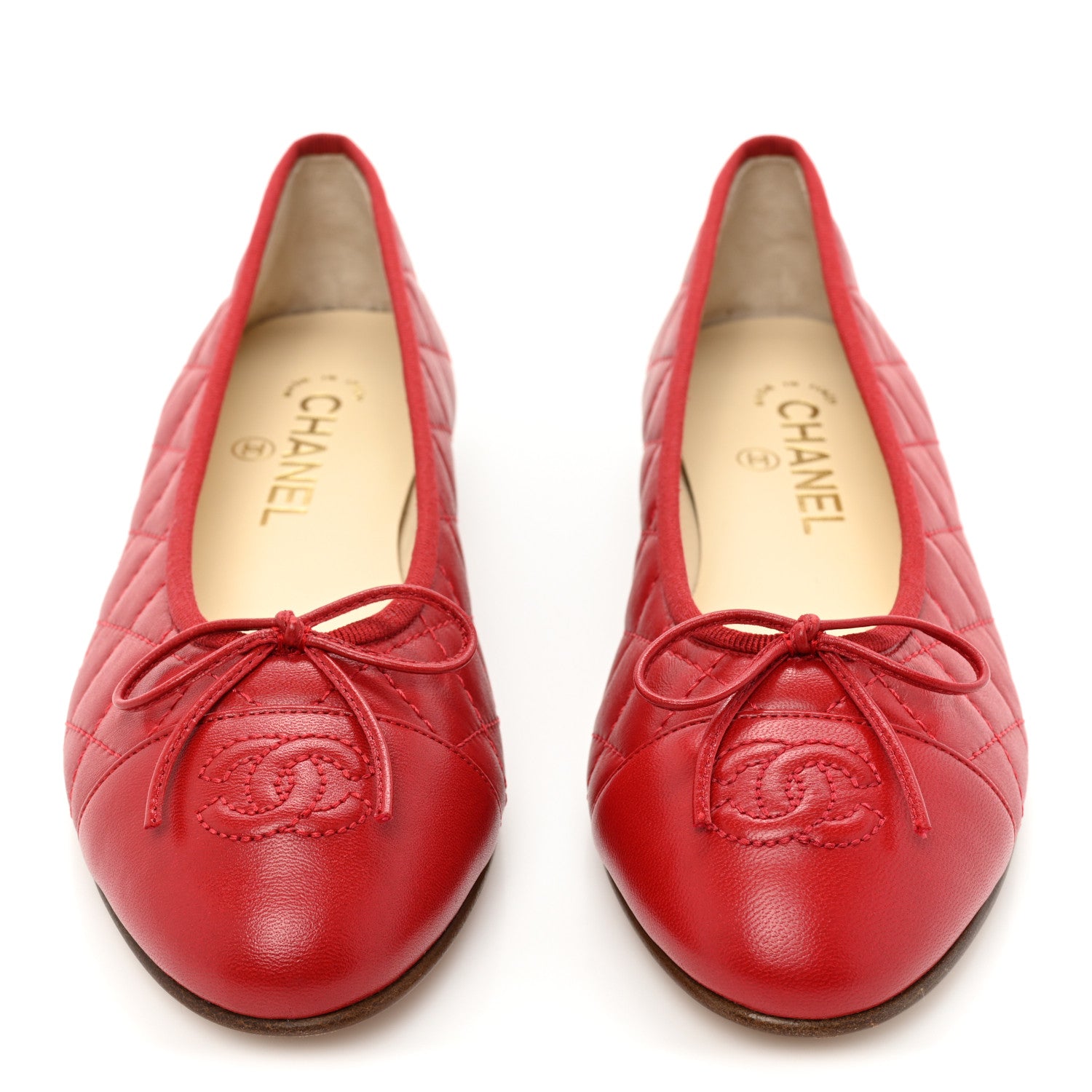 Chanel Aged Calfskin Quilted CC Cap Toe Ballerina Flats 37.5 Red 2 of 11