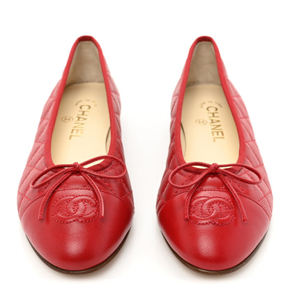 Chanel Aged Calfskin Quilted CC Cap Toe Ballerina Flats 37.5 Red 2 of 11
