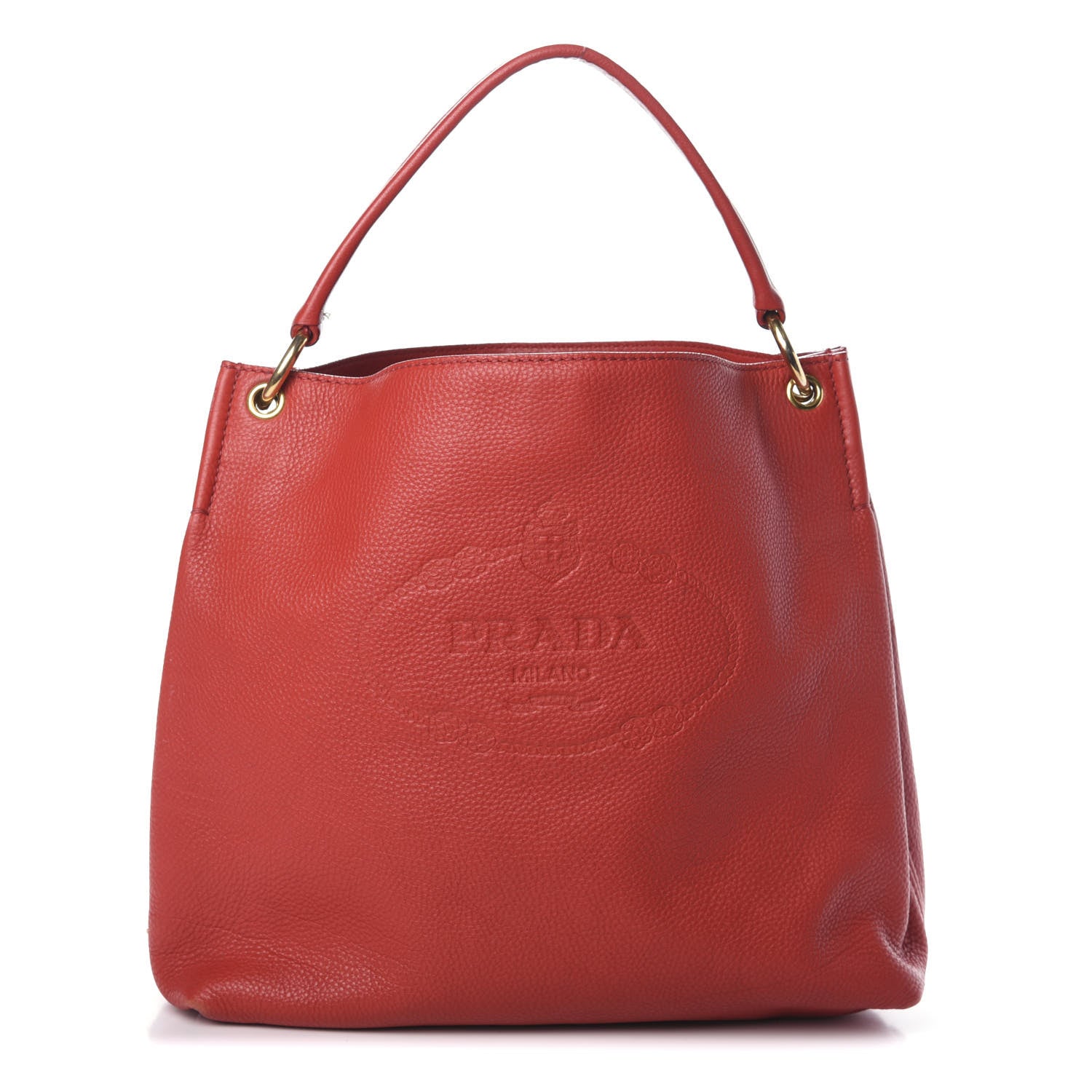 Prada Vitello Daino Logo Hobo Rosso 1 of 9
