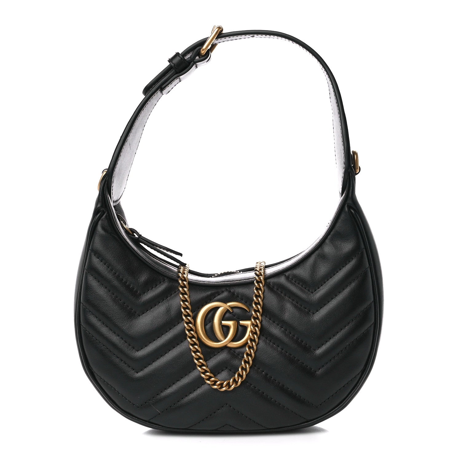 Gucci Calfskin Matelasse Chevron Mini GG Marmont Half Moon Hobo Black 1 of 11