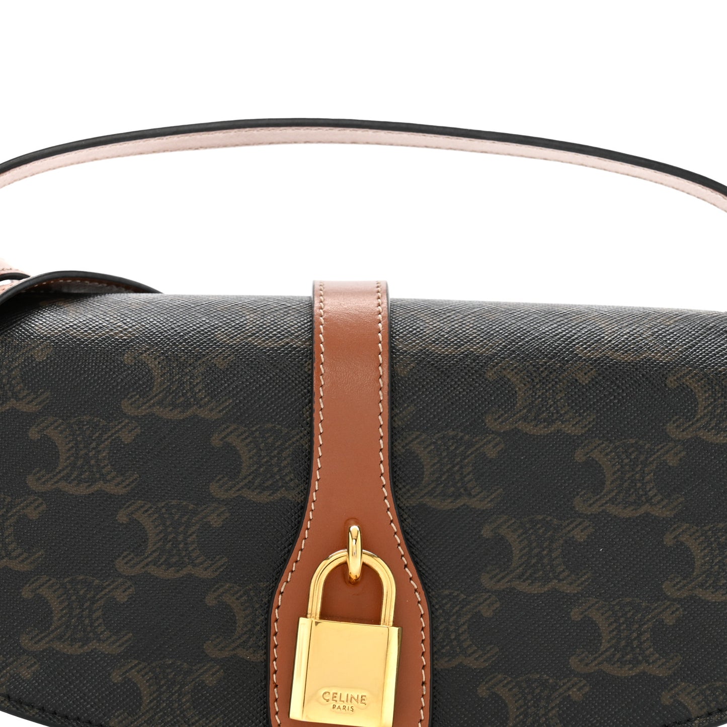 Triomphe Canvas Calfskin Tabou Clutch on Strap Tan