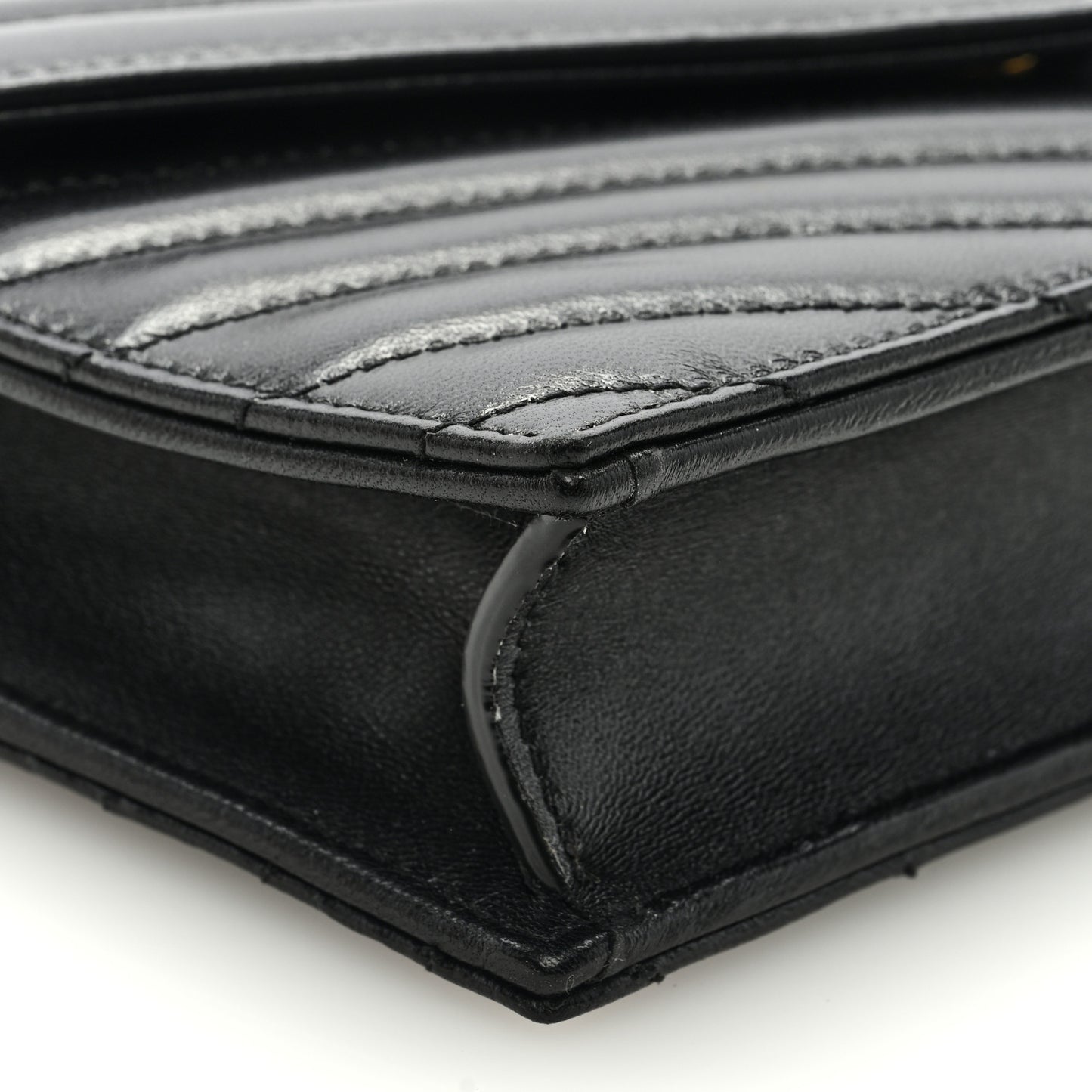 Matelasse Chevron Monogram Envelope Chain Wallet Black