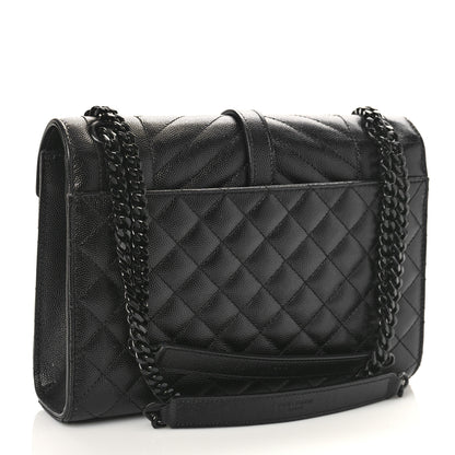 Saint Laurent Grain De Poudre Textured Mixed Matelasse Triquilt Medium Monogram Monochrome Satchel Black 3 of 8