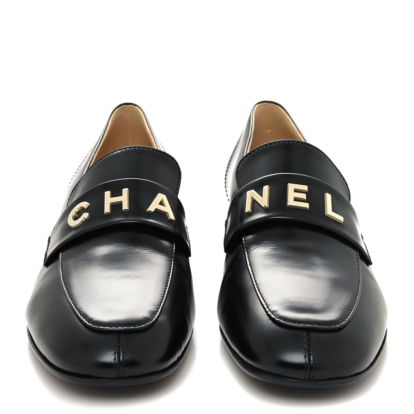 Shiny Calfskin Logo Loafers 39.5 Black