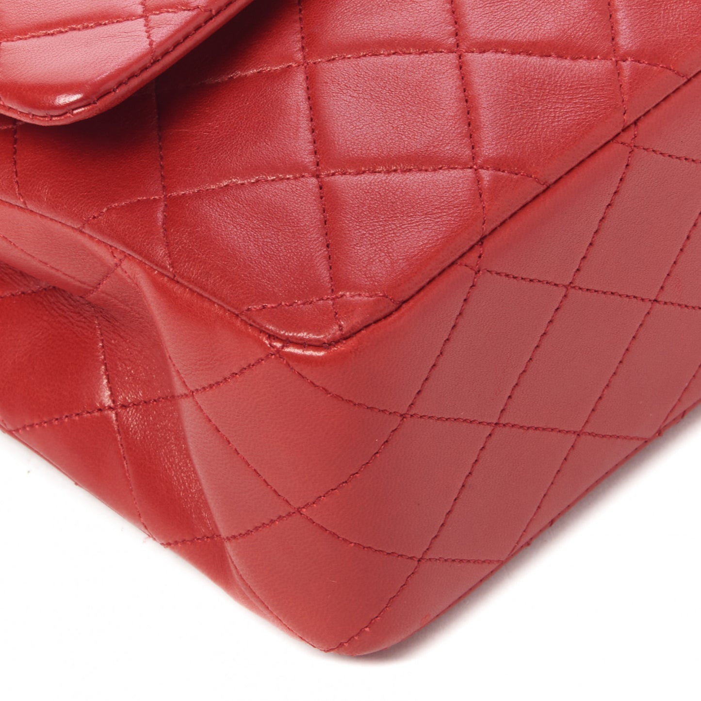 Lambskin Quilted Medium Double Flap Red