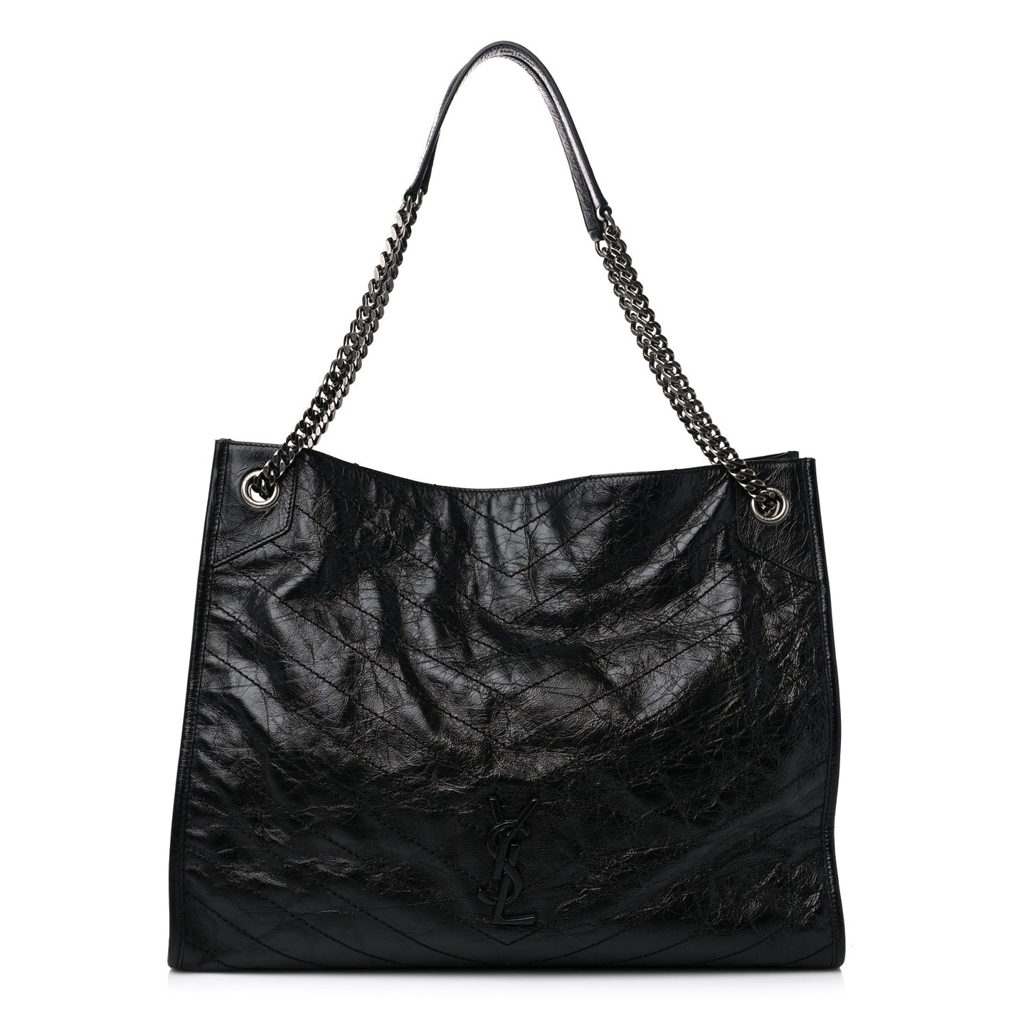 Crinkled Calfskin Matelasse Monogram Niki Shoulder Bag Black