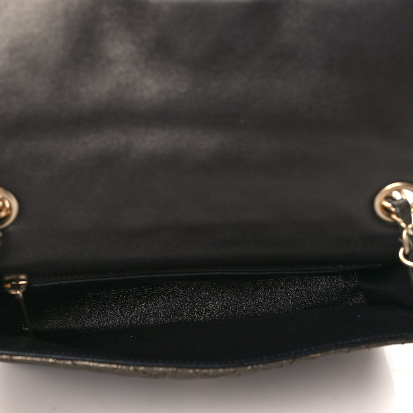Iridescent Calfskin Quilted Crystal Mini Rectangular Flap Black Gold