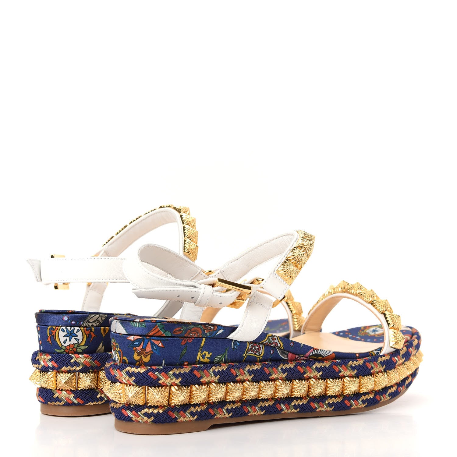 Christian Louboutin Nappa Soie Tattoo Pira Ryad 60 Platform Sandals 37 White Navy 4 of 10