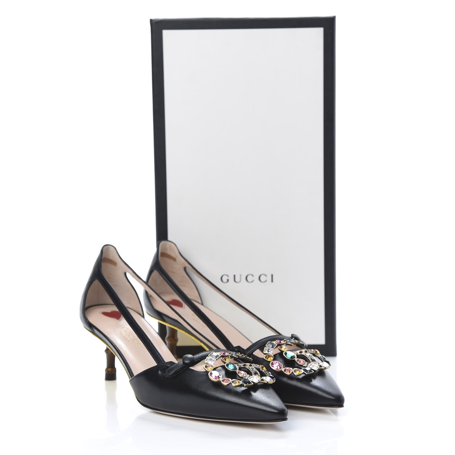 Gucci Malaga Kid Bamboo Crystal Double G Low Heel Pumps 37 Black 10 of 10