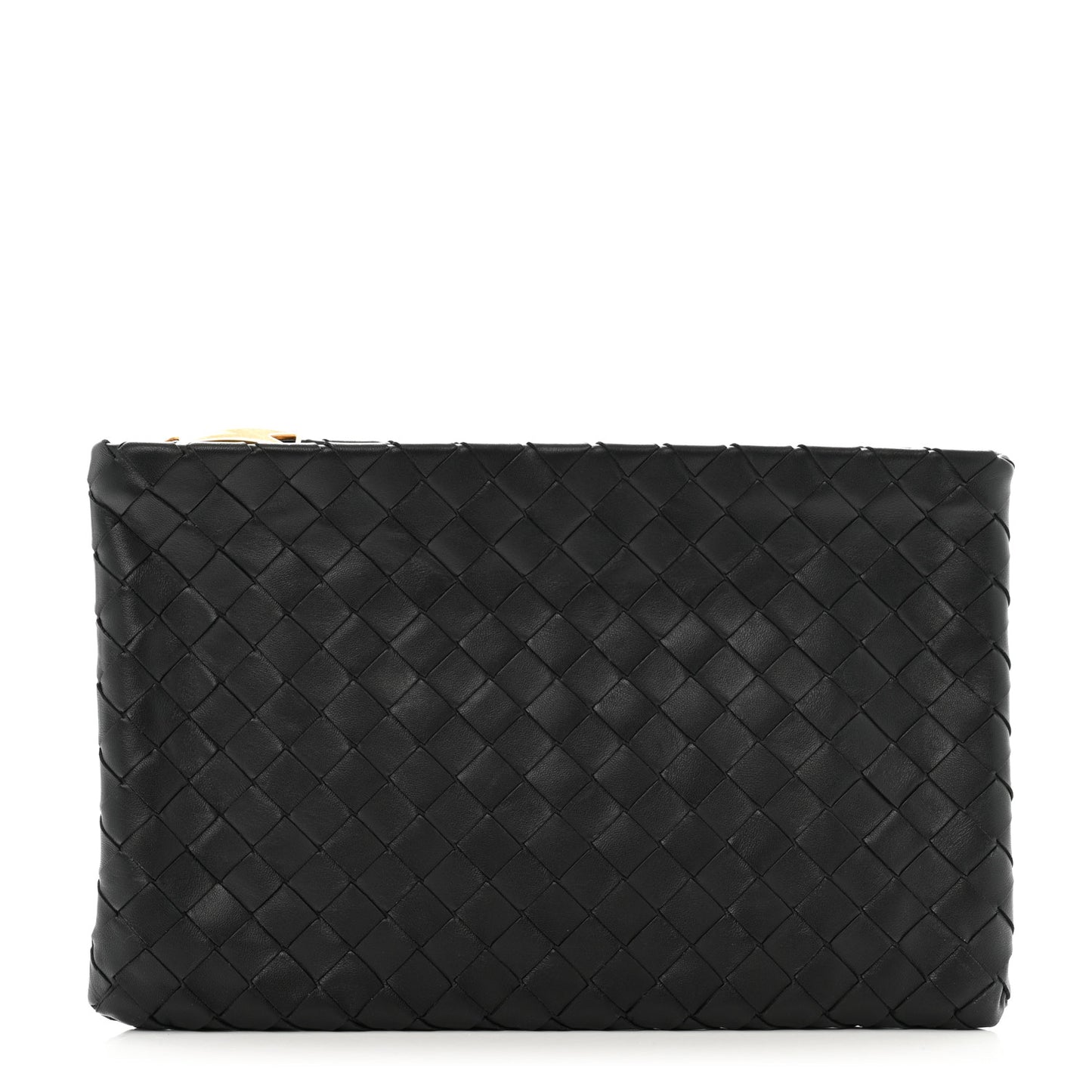 Nappa Intrecciato Zip Pouch Camel Black