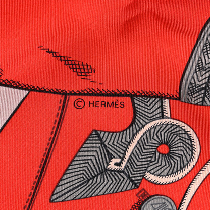 Hermes Washed Silk Zouaves Et Dragons Scarf 90 Rouge Rose Vif Gris 3 of 6