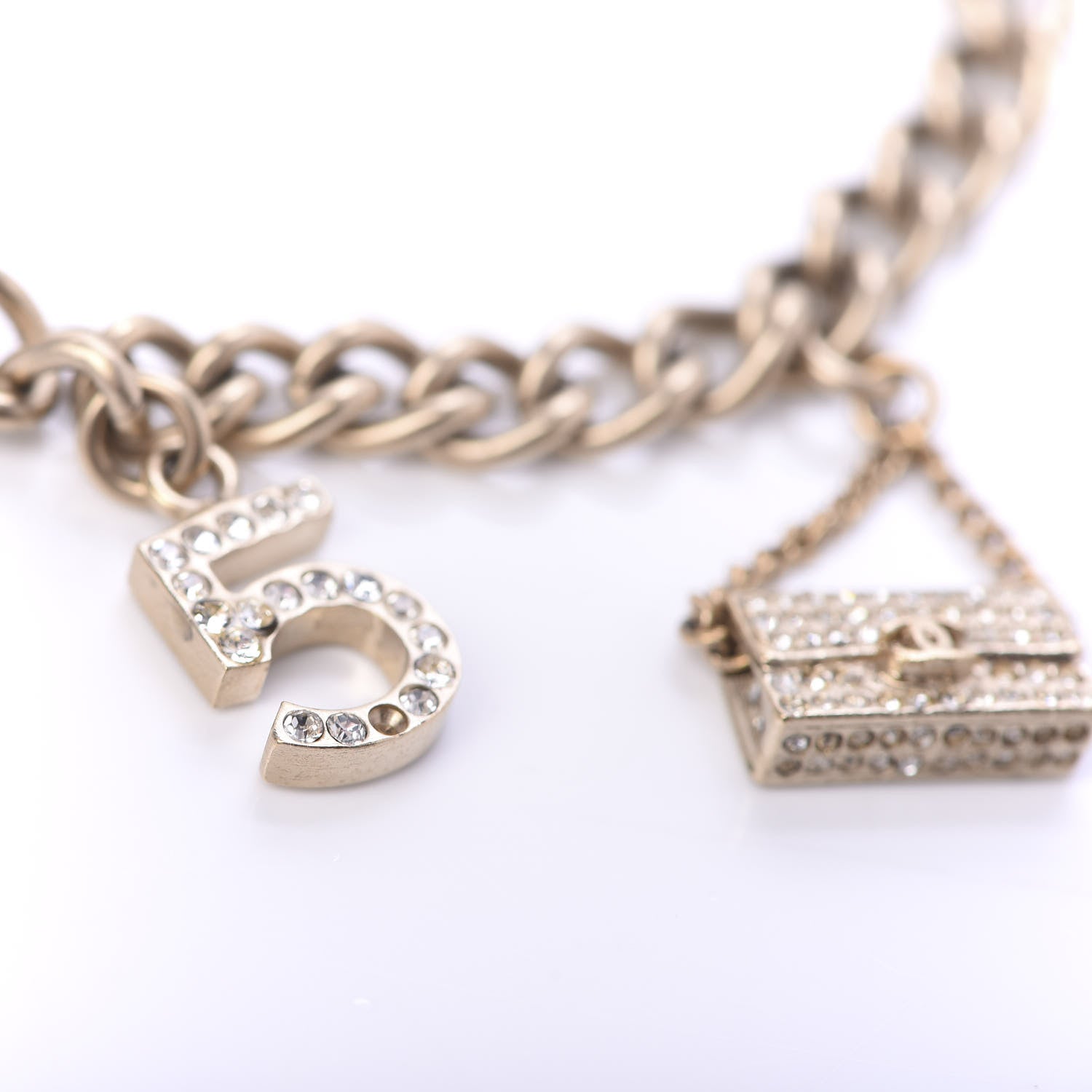 Chanel Crystal CC Heel Motif N°5 Charms Bracelet Gold 6 of 6