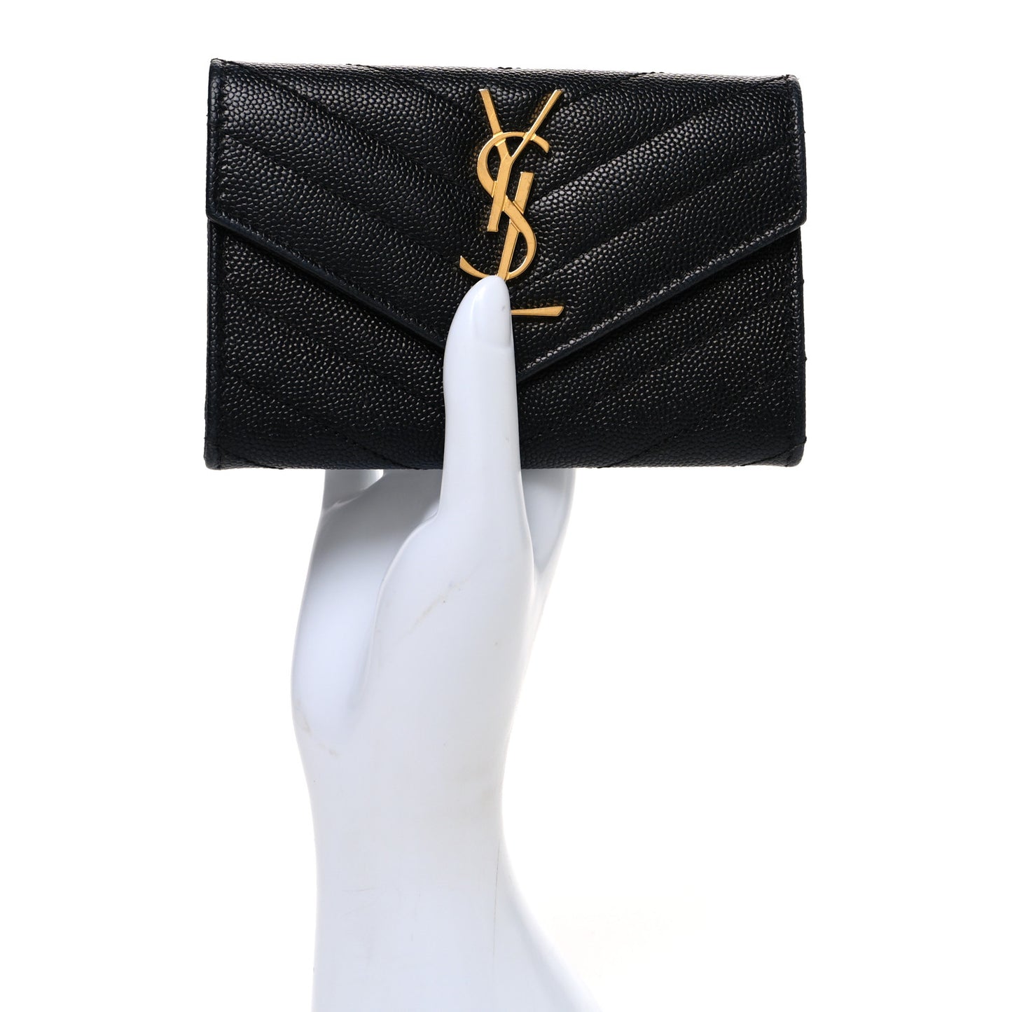 Grain De Poudre Matelasse Chevron Small Monogram Envelope Wallet Black