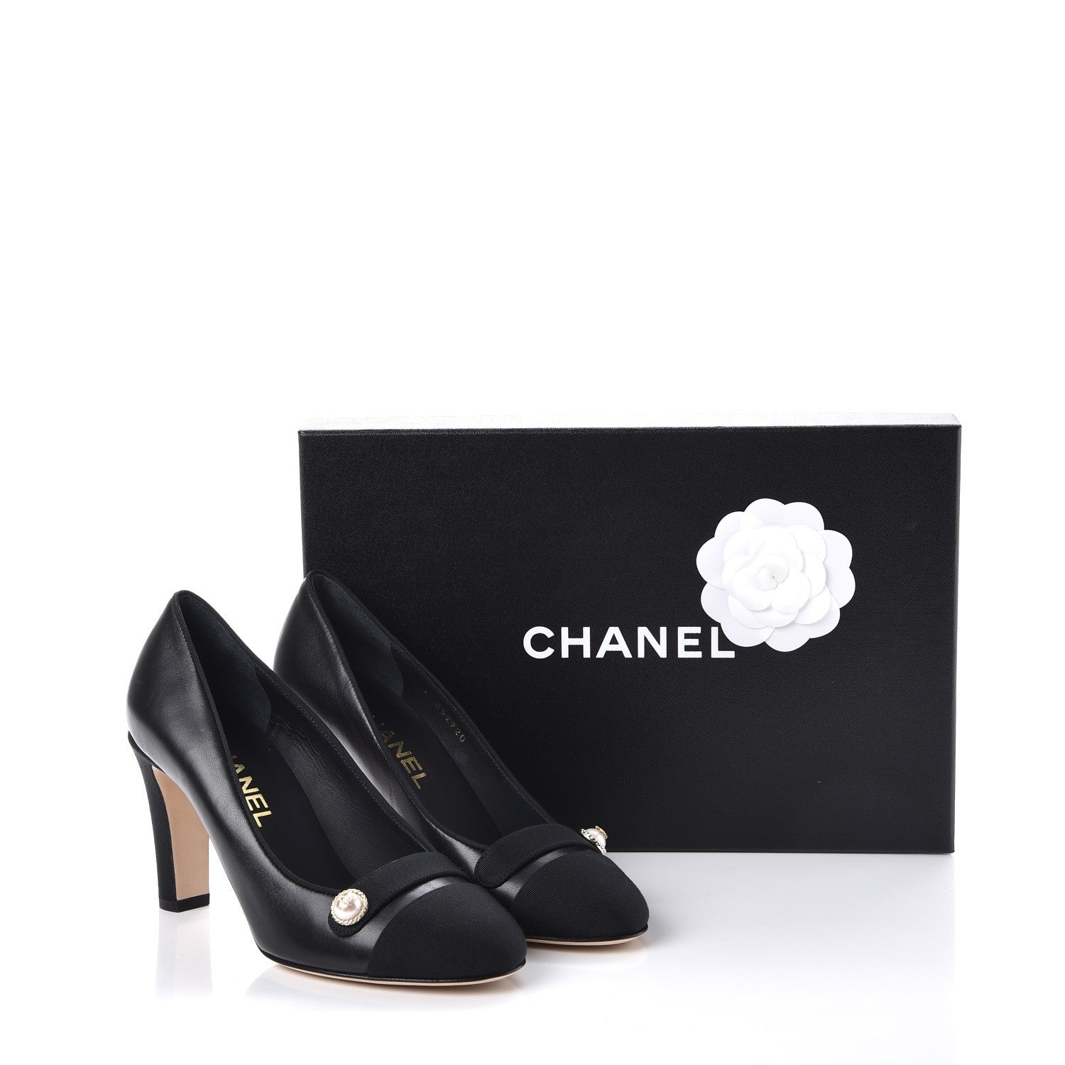 Chanel Lambskin Grosgrain Cap Toe Pearl Pumps 36.5 Black 9 of 9