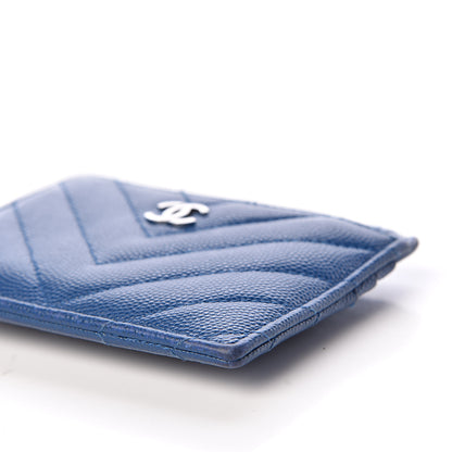 Chanel Caviar Chevron Quilted CC Zip Card Holder Blue 9 of 12