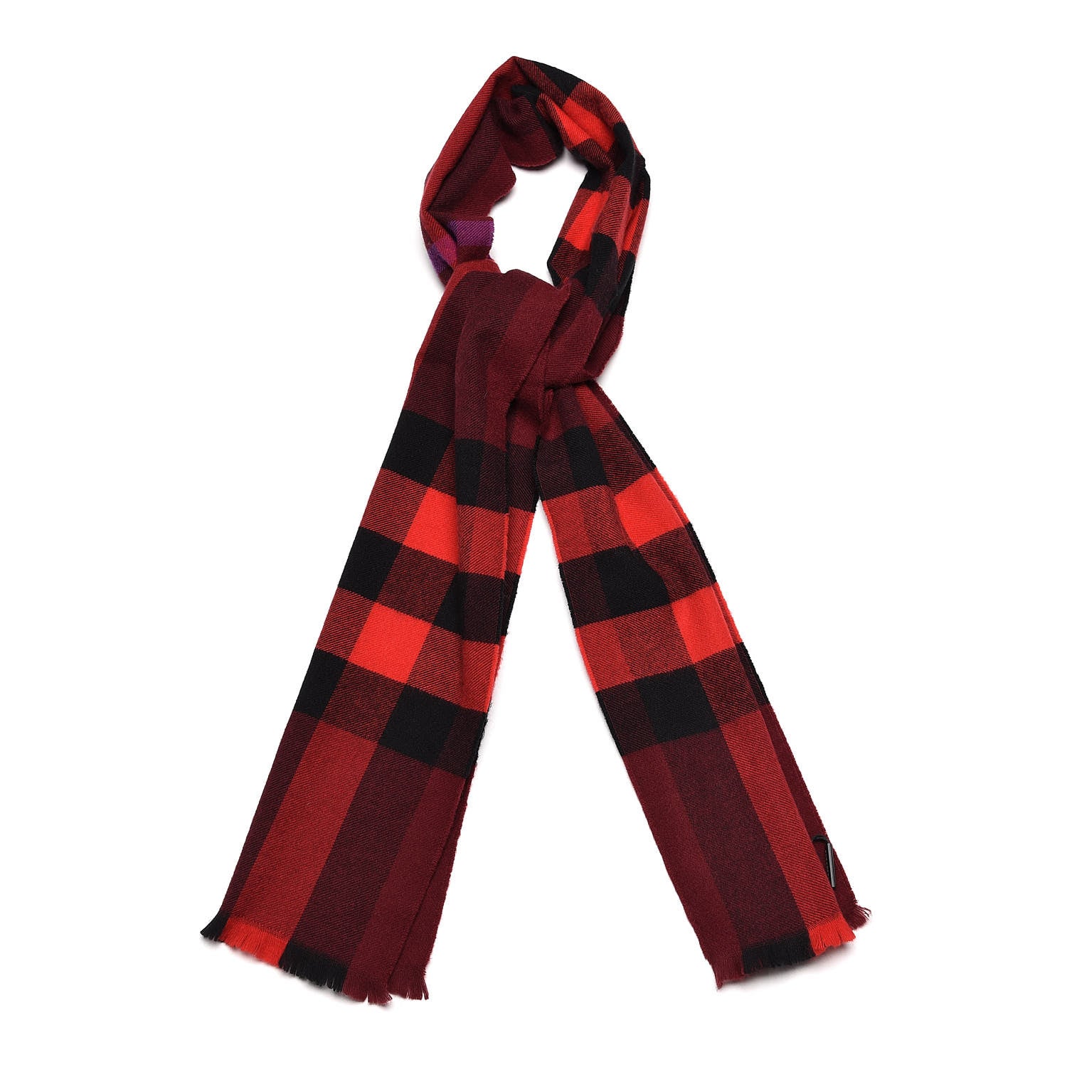 Burberry Wool Cashmere Giant Exploded Check Fringe Scarf Claret 1 of 5