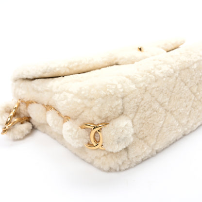 Chanel Shearling Lambskin Quilted CC Chain Medium Flap Ecru 9 of 10