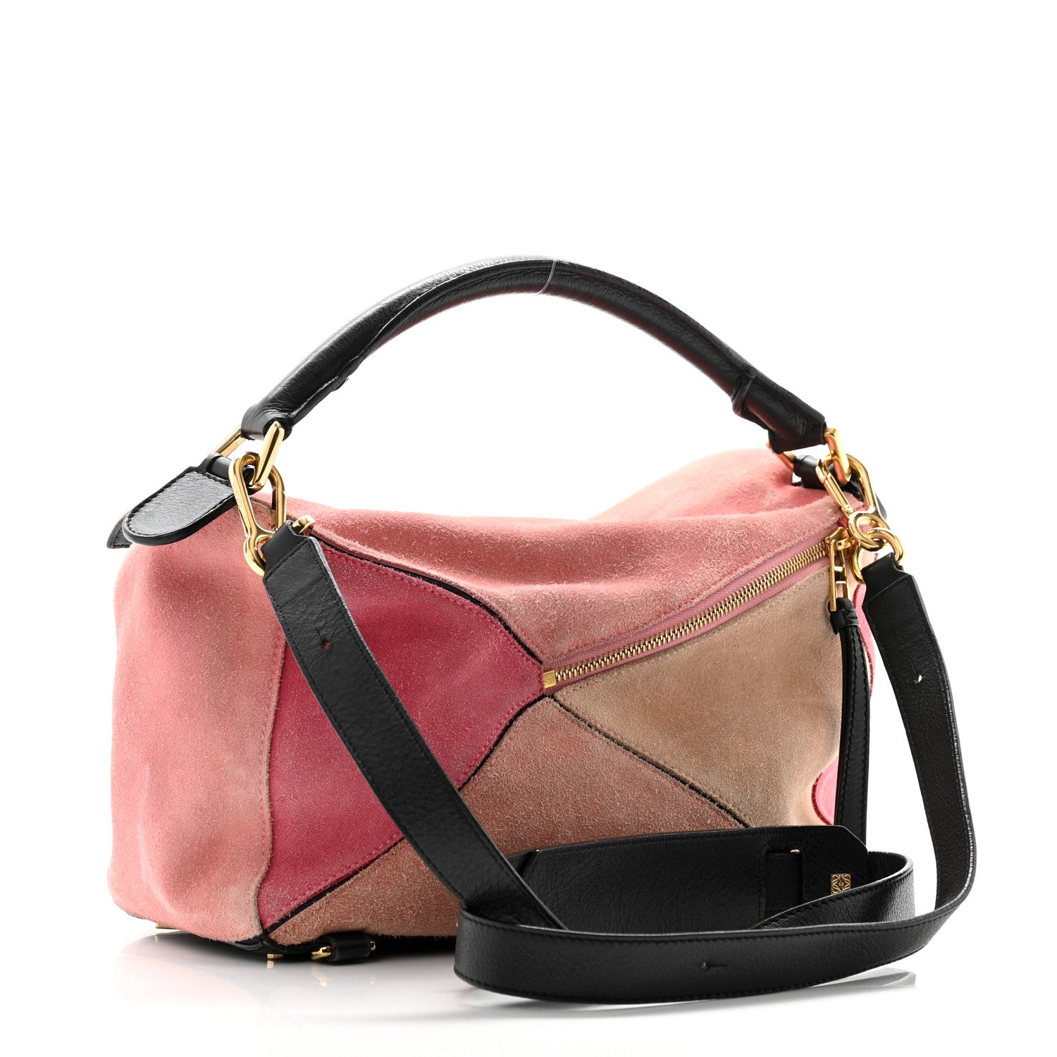Loewe Calfskin Suede Medium Puzzle Bag Pink Black Multicolor 3 of 12