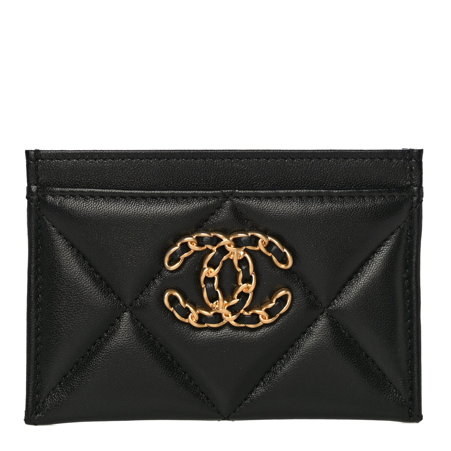 Lambskin Quilted Chanel 19 Card Holder Black