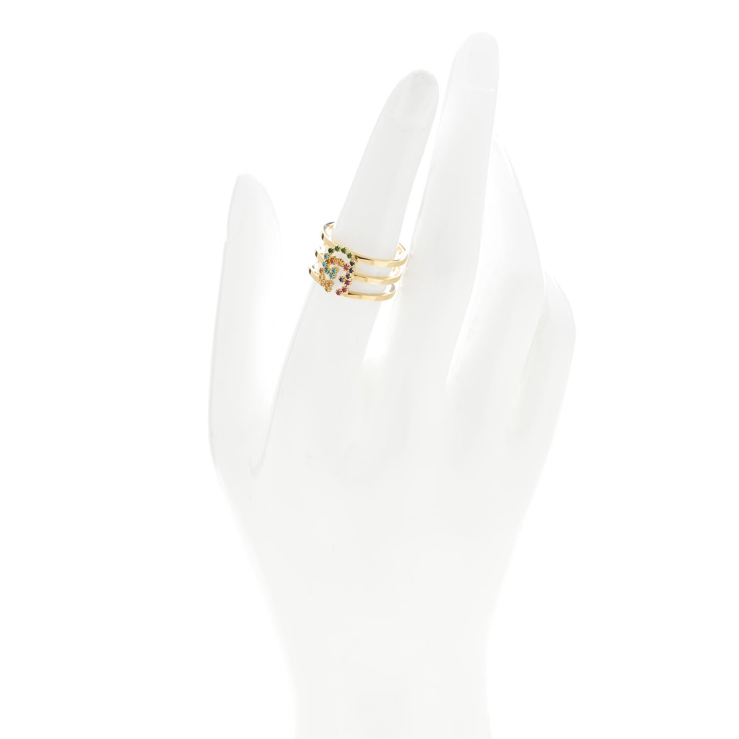 Gucci 18K Yellow Gold Sapphire Topaz Tsavorite Running GG Ring 54 6.75 2 of 7