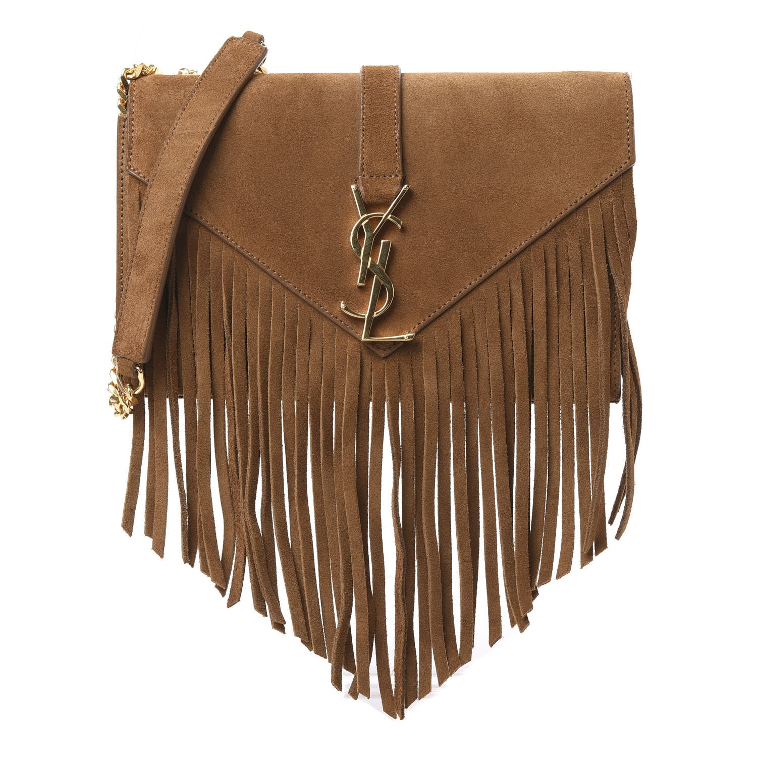 Saint Laurent Suede Fringe Small Monogram Satchel Light Ocre 1 of 9