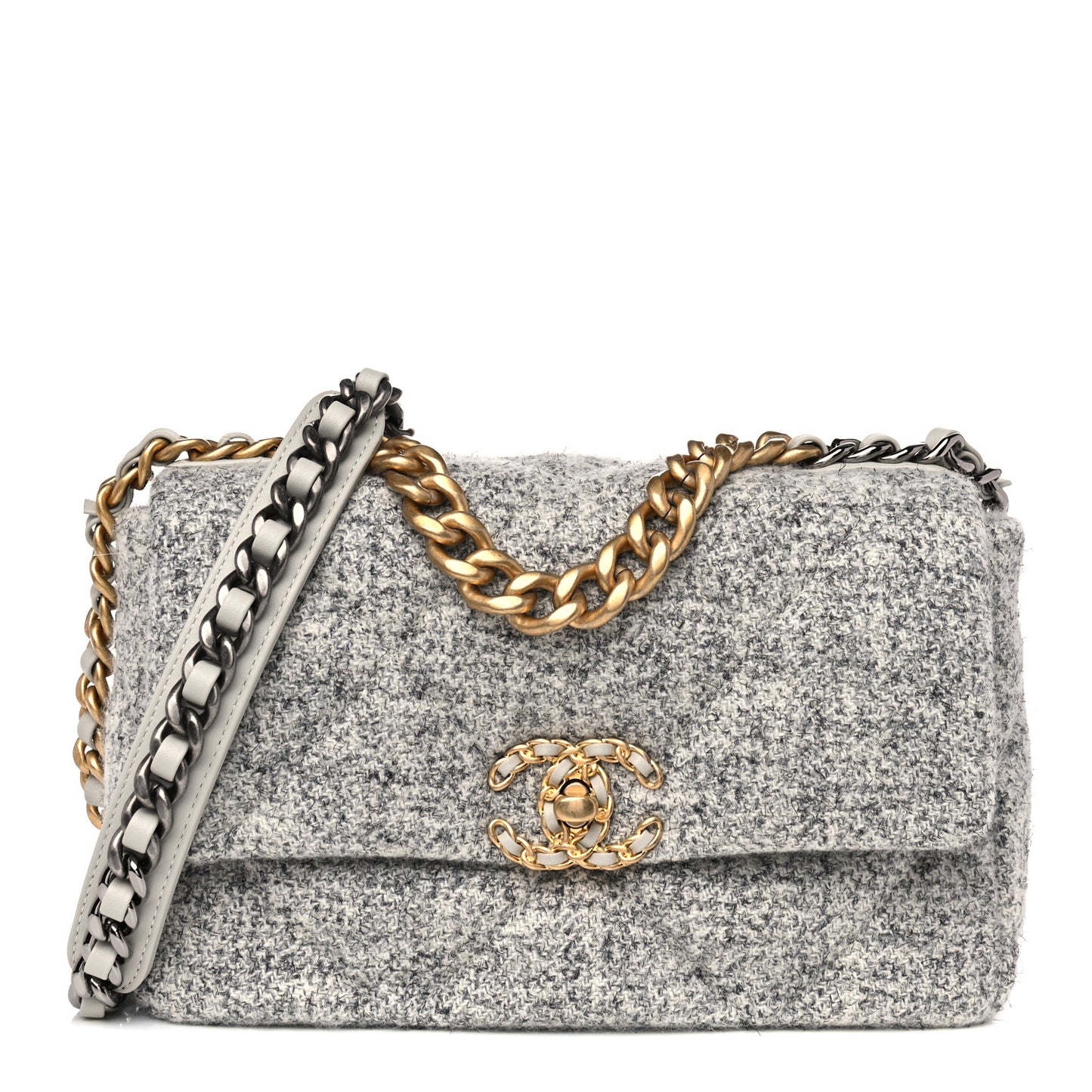 Tweed Quilted Medium Chanel 19 Flap Grey Ecru