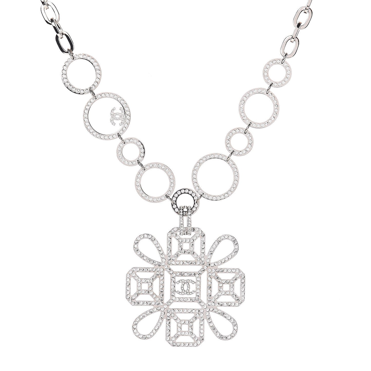 Crystal Strass Cross CC Necklace Silver