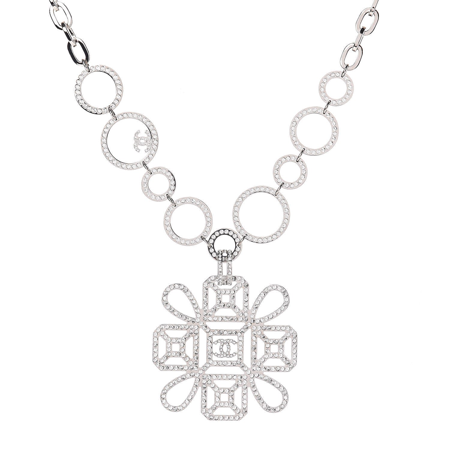 Chanel Crystal Strass Cross CC Necklace Silver 1 of 4