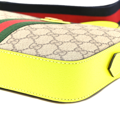 Gucci GG Supreme Monogram Textured Dollar Calfskin Web Ophidia Wristlet Shoulder Bag Beige Ebony Fluo Yellow 10 of 10