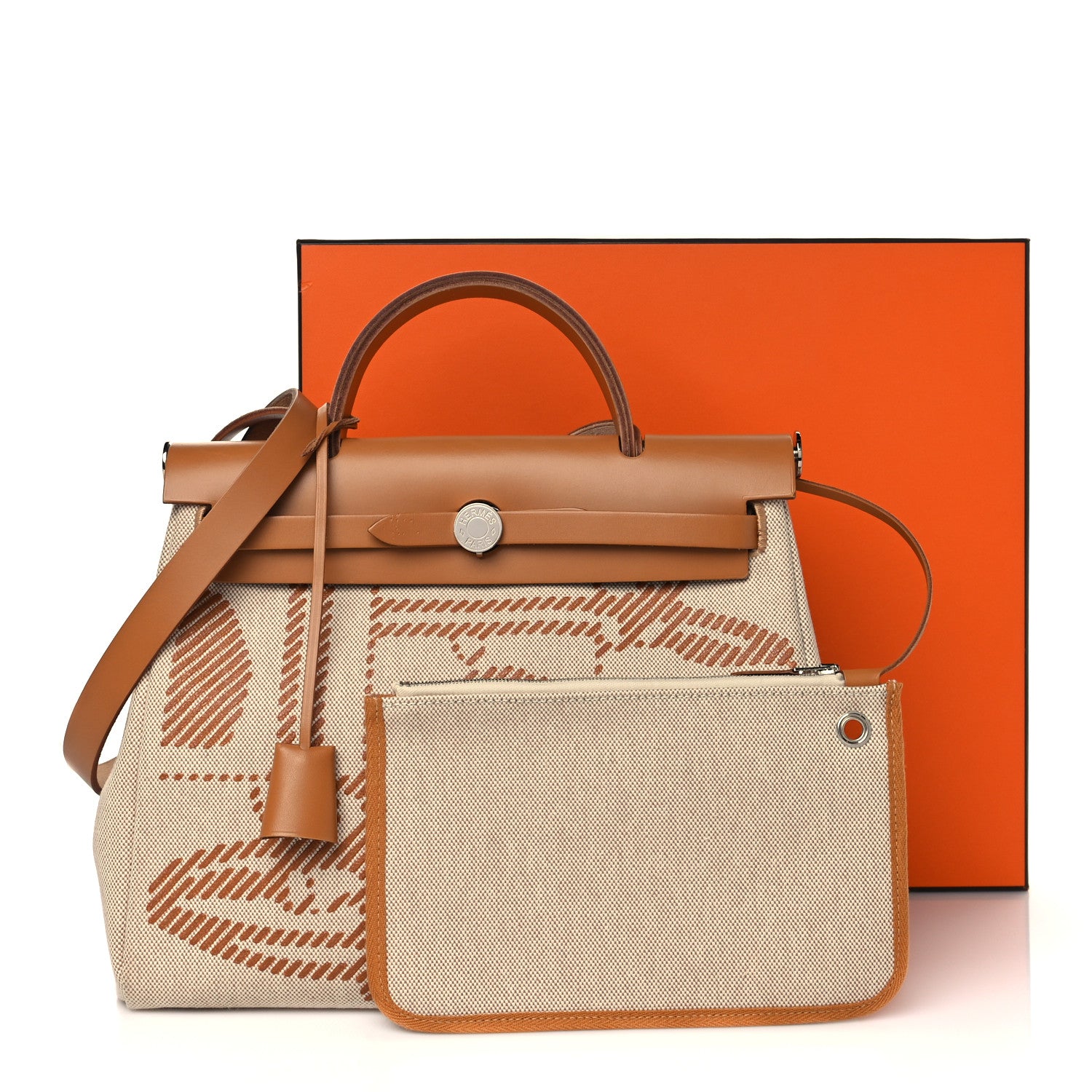 Hermes Vache Hunter Toile H Brides de Gala Herbag Zip Retourne 31 PM Natural 15 of 15