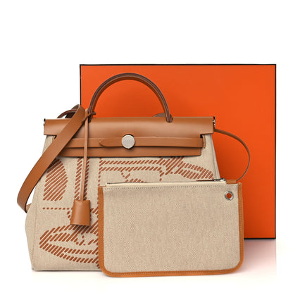 Hermes Vache Hunter Toile H Brides de Gala Herbag Zip Retourne 31 PM Natural 15 of 15