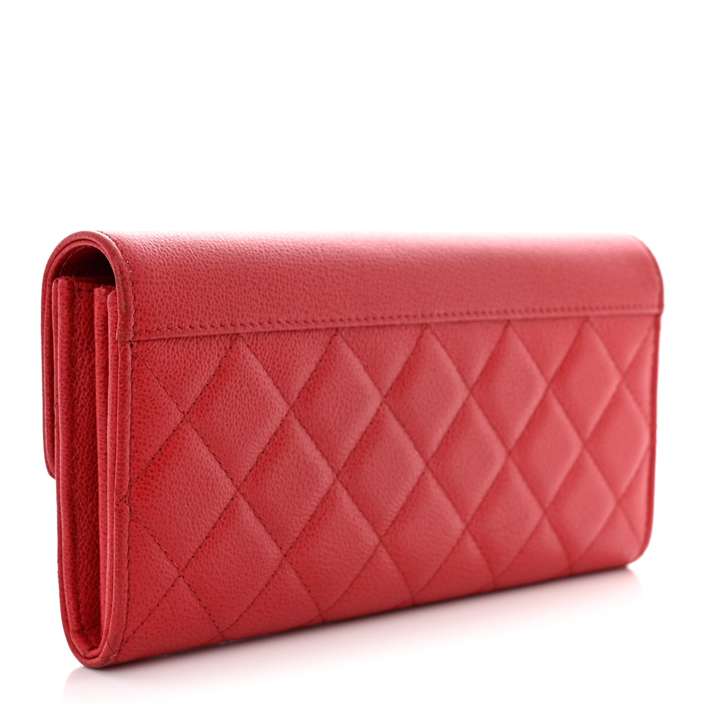 Grained Calfskin Quilted CC Box Flap Wallet Red