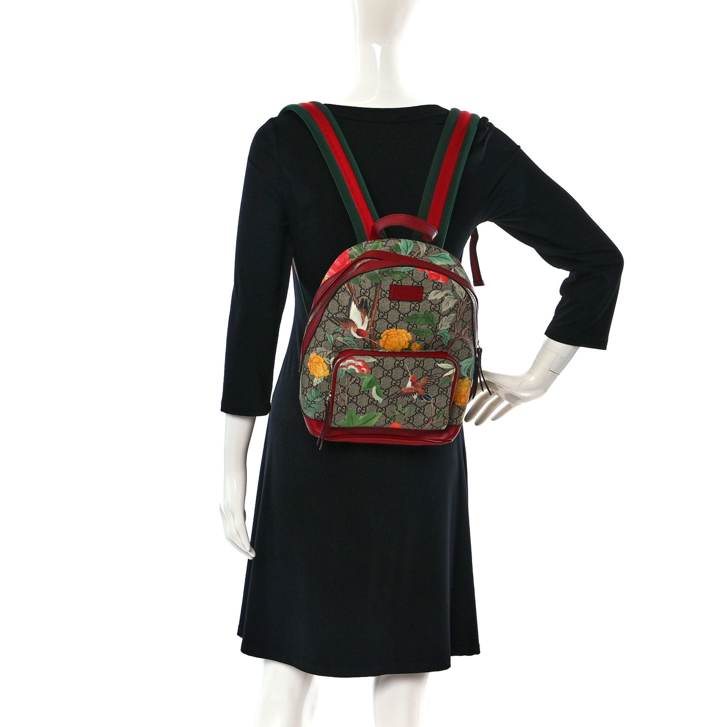 Gucci GG Supreme Monogram Tian Web Small Day Backpack Beige Multicolor Red 2 of 8
